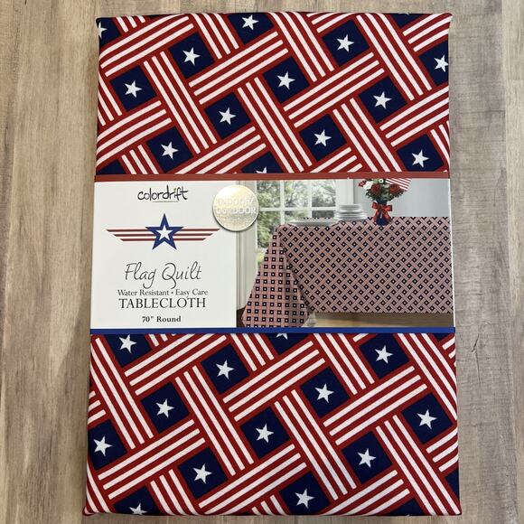 Colordrift Flag Quilt 70" Patriotic Tablecloth 4th of‎ July Indoor/Outdoor - Picture 1 of 5